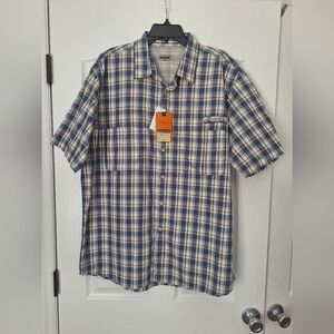 G.H. Bass & Co. Short-Sleeve Plaid Button-Down Blue/Cream Outdoors Fishing Shirt